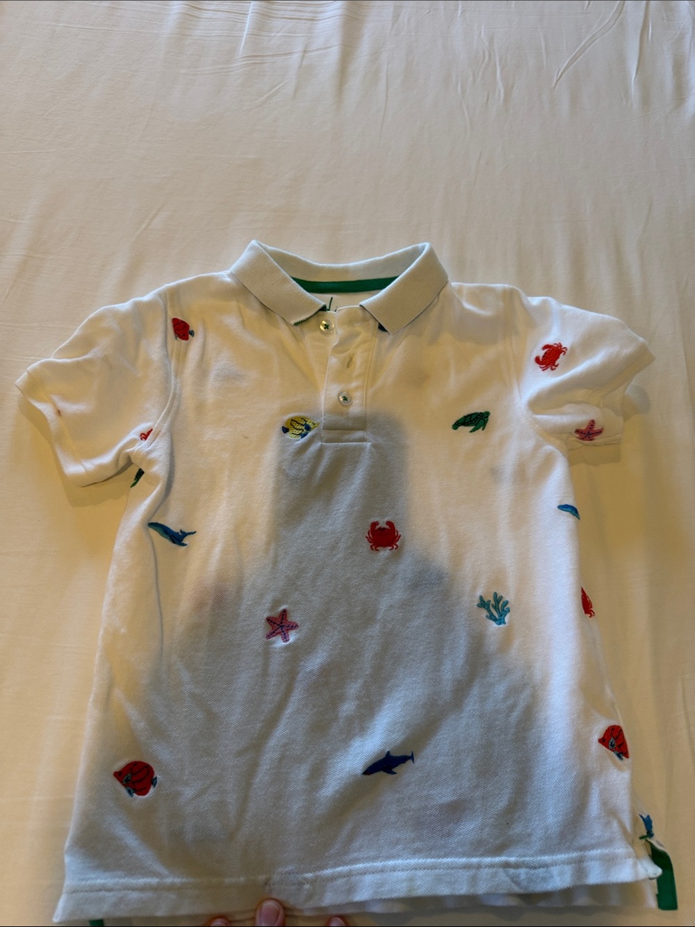 Boden White Polo with Colorful Sea Creature Embroidery